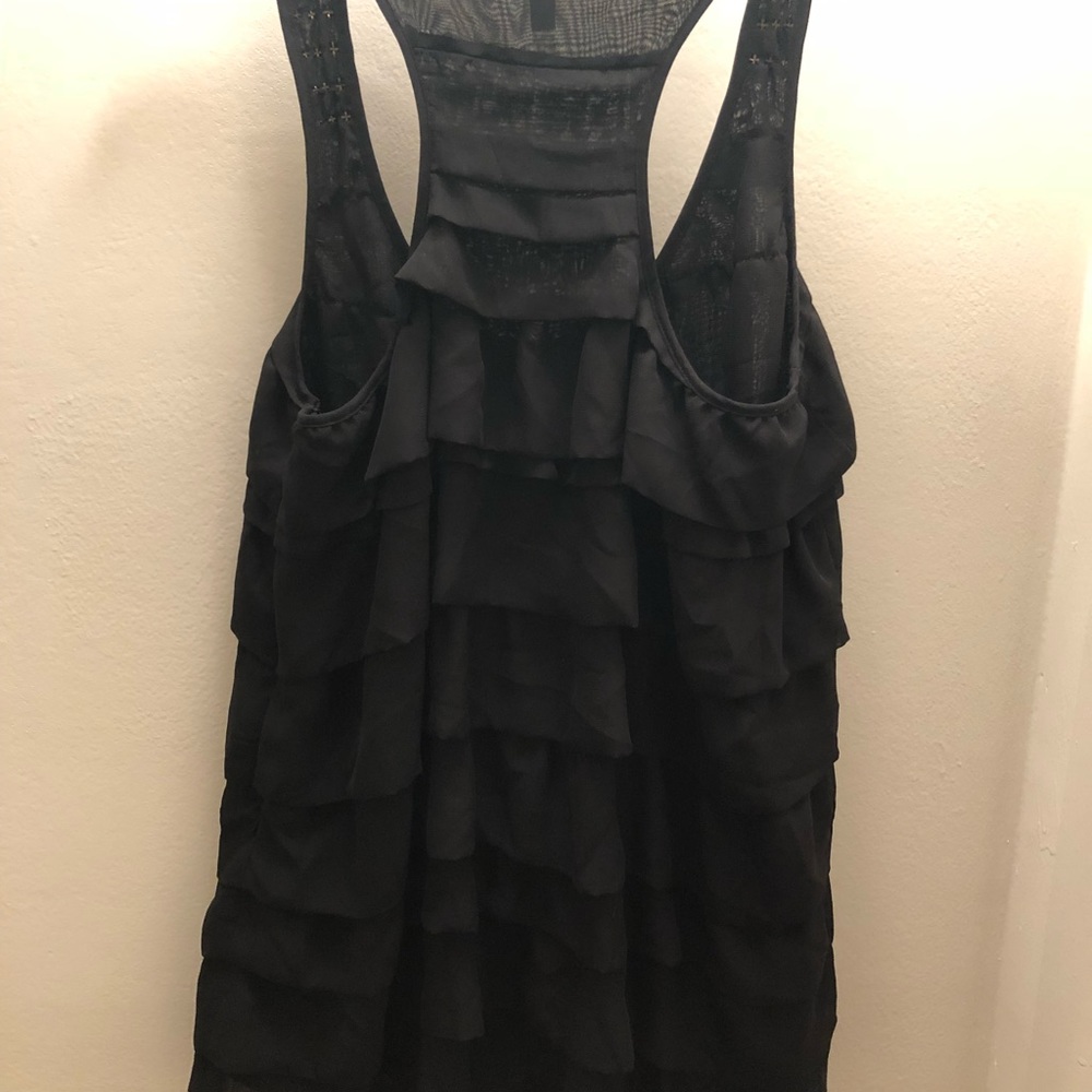 5/48 Saks Black Studded Ruffled Tank
